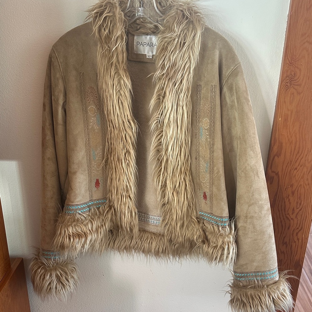 Paparazzi Beige Faux Fur Embellished Jacket